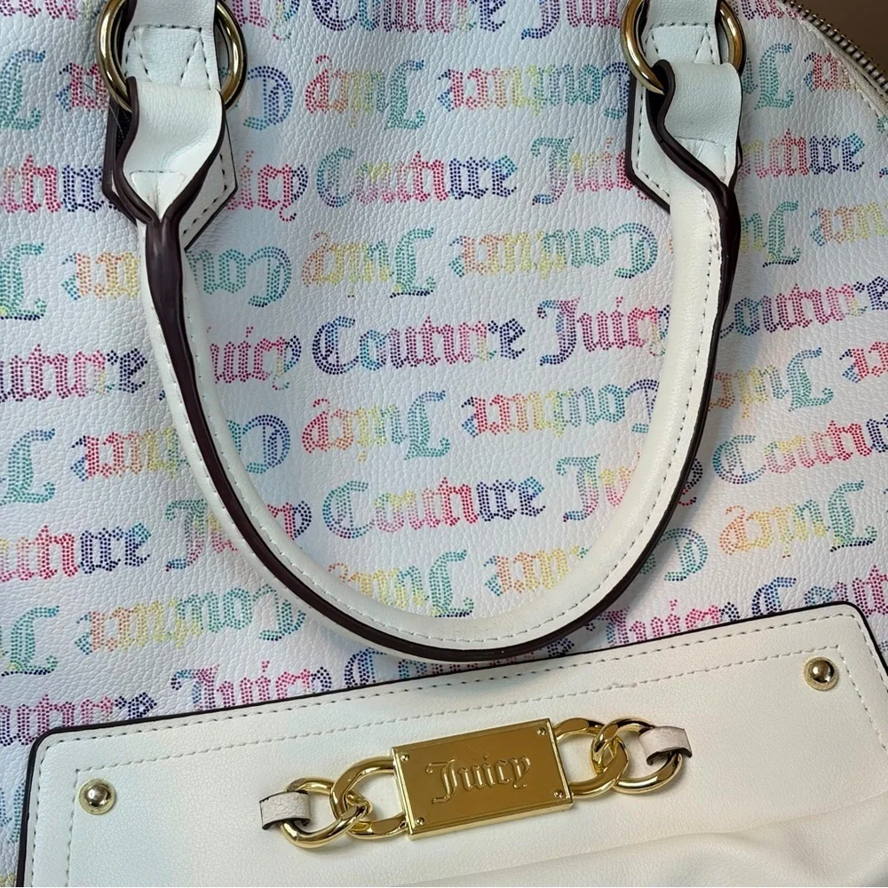 Juicy Couture White Satchel with Colorful Logo